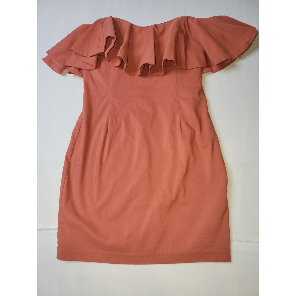 DO+BE Terracotta Orange Ruffle Off The Shoulder Mini Dress Medium